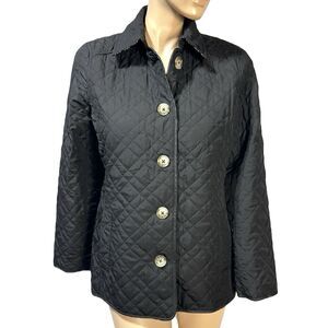 Chico's 1 Black Quilted Jacket Women's Size 8 10 Chainlink Lining Button NWT